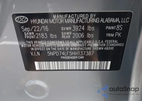 2017 Hyundai Elantra Se z USA, uszkodzony, nr VIN 5NPD74LF5HH137387